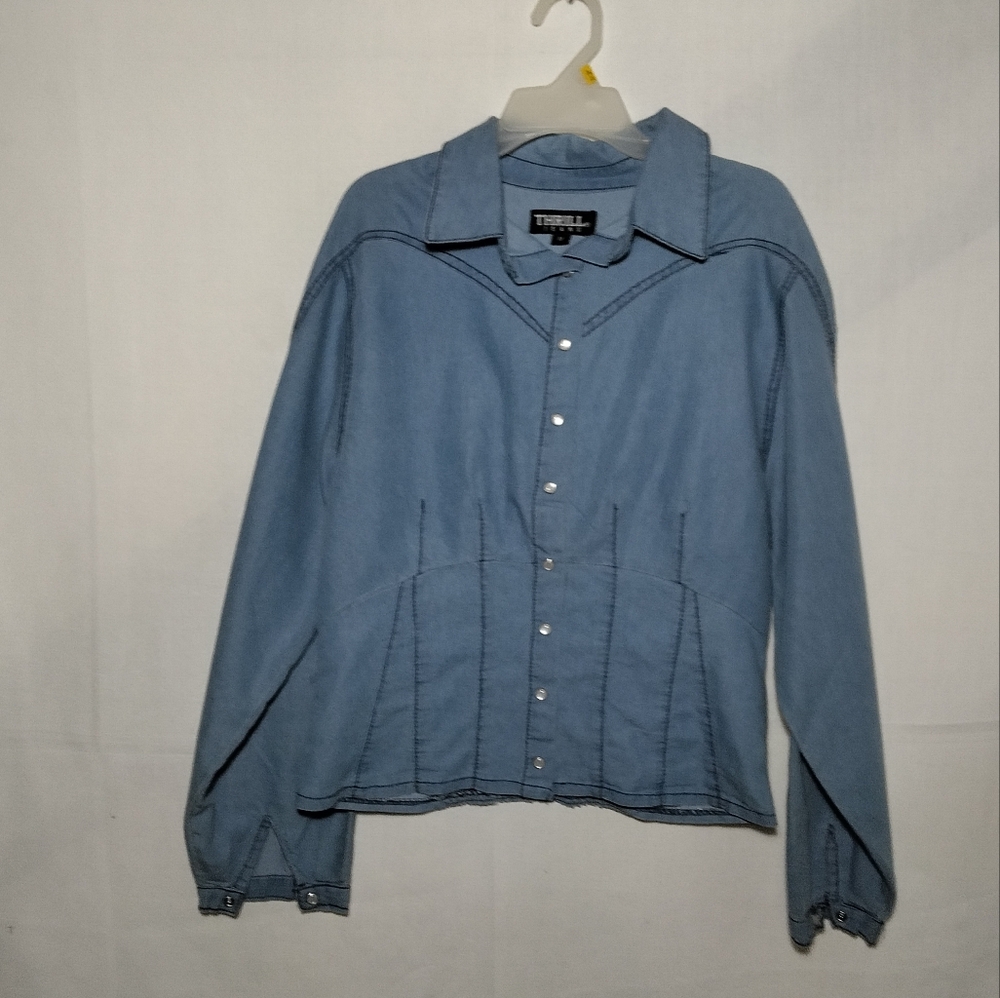 Thrill Jeans Y2K Denim Blue Jean Top With Pearl Snap Size Medium
